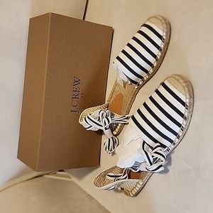 New J Crew Strappy Sandal Navy Blue & White Stripe